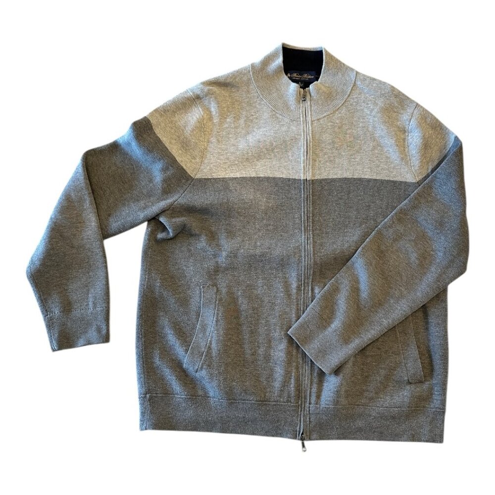 Brooks Brothers Two-Tone Grey Zip Cardigan – L (Grey)